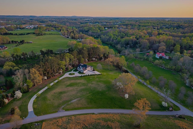 view of aerial view at dusk