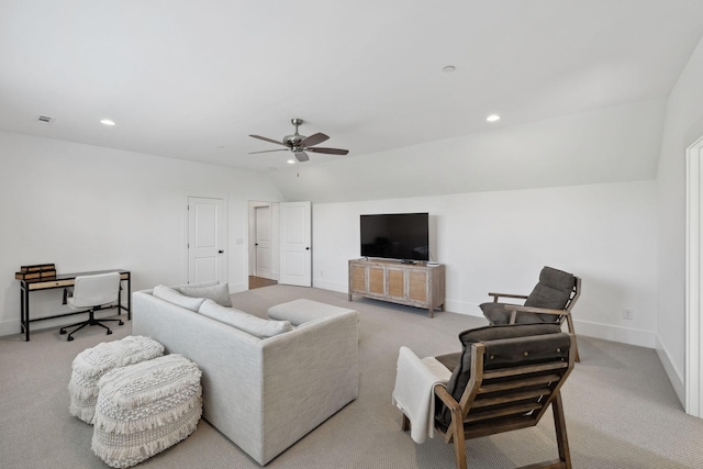 2041 Kingsbarns Dr, Nolensville, TN 37135 - carpeted living area with recessed lighting, lofted ceiling, a ceiling fan, and baseboards