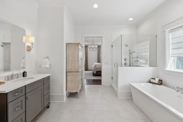 2041 Kingsbarns Dr, Nolensville, TN 37135 - ensuite bathroom with a shower stall, tile patterned flooring, vanity, a freestanding tub, and ensuite bathroom