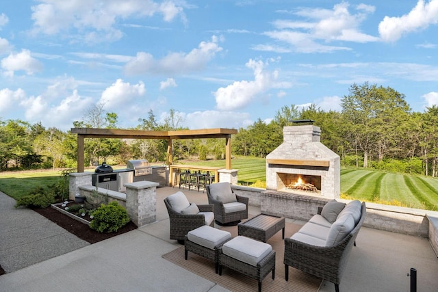 2041 Kingsbarns Dr, Nolensville, TN 37135 - view of patio / terrace with an outdoor brick fireplace and area for grilling