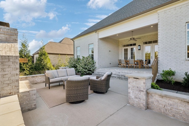 2041 Kingsbarns Dr, Nolensville, TN 37135 - view of patio / terrace with an outdoor hangout area, a ceiling fan, french doors, and outdoor dining space