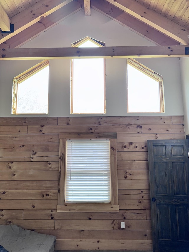 room details featuring beam ceiling and wooden ceiling