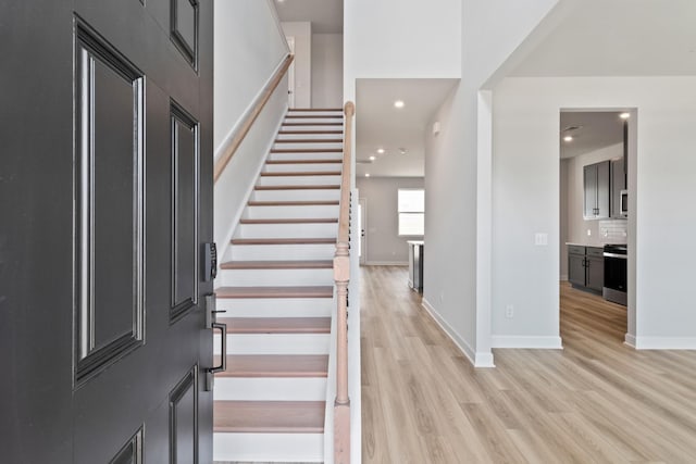 264 Subban Ct, Lebanon, TN 37087 - entrance foyer featuring stairway, baseboards, recessed lighting, and light wood-style flooring