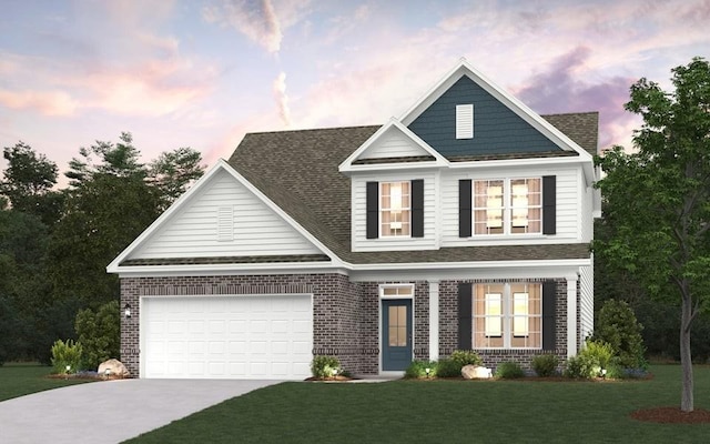 264 Subban Ct, Lebanon, TN 37087 - view of front of home with concrete driveway, covered porch, an attached garage, a yard, and brick siding