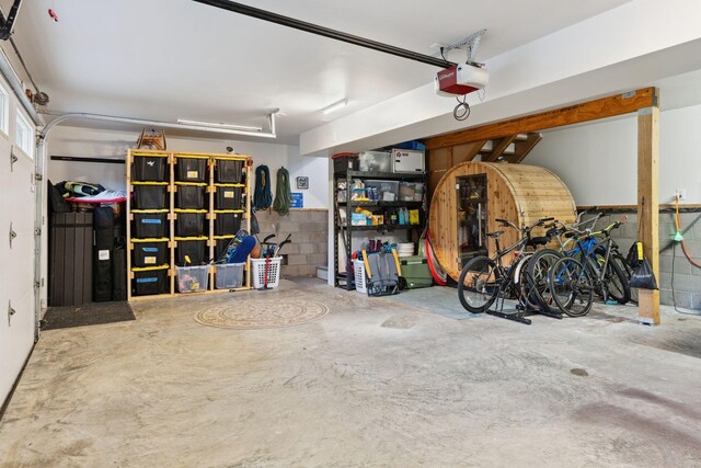 garage with a garage door opener