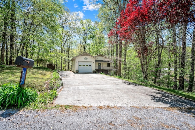 exterior space with concrete driveway and a garage