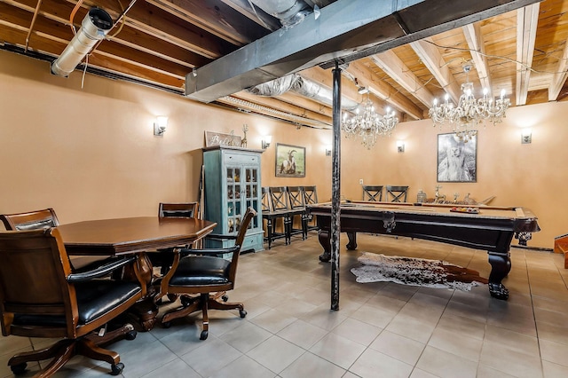 game room featuring tile patterned floors and billiards