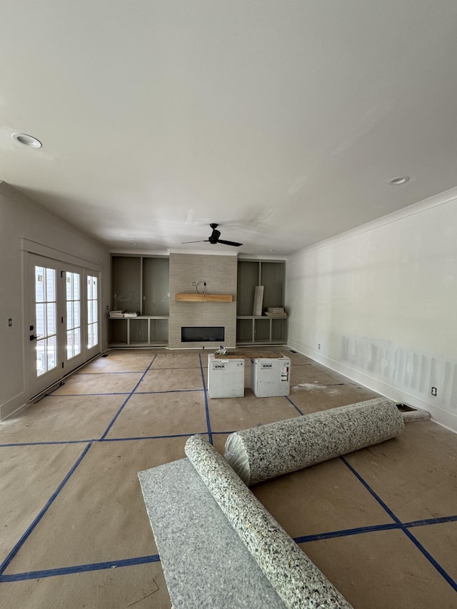 446 Roberts St, Murfreesboro, TN 37130 - living area with baseboards, a large fireplace, and ceiling fan