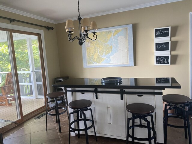 15 Cheekwood Ln, Cadiz, KY 42211 - dining room with a notable chandelier, crown molding, dark tile patterned flooring, and plenty of natural light