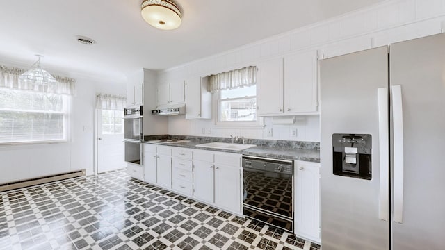 1001 Clearview Dr, Mount Juliet, TN 37122 - kitchen featuring white cabinets, under cabinet range hood, visible vents, a sink, and white appliances