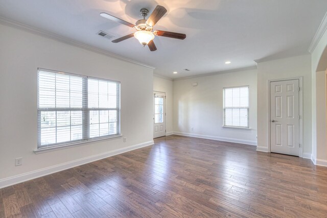 956 Innsbrooke Ave, Hendersonville, TN 37075 - spare room with a ceiling fan, ornamental molding, dark wood-style flooring, baseboards, and recessed lighting
