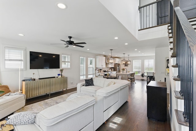 2002 Manchester Ave, Nashville, TN 37218 - living room featuring recessed lighting, dark wood finished floors, and a ceiling fan