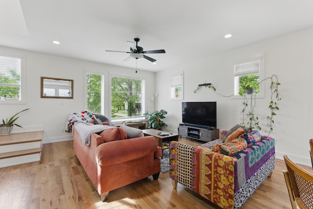 2006 Manchester Ave, Nashville, TN 37218 - living room with recessed lighting, light wood-style flooring, a ceiling fan, and baseboards