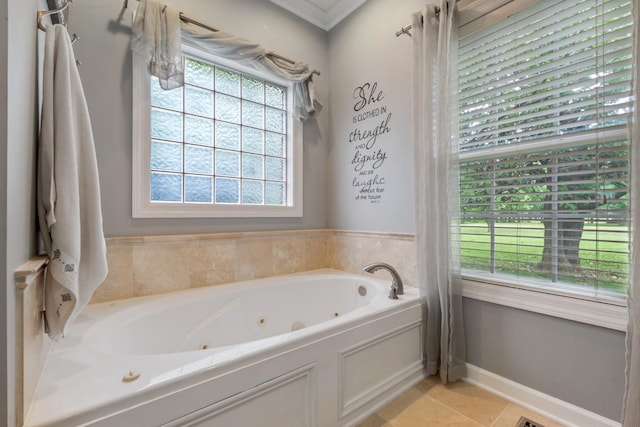 102 Munson Ct, Smyrna, TN 37167 - full bathroom with plenty of natural light, a jetted tub, tile patterned floors, crown molding, and baseboards