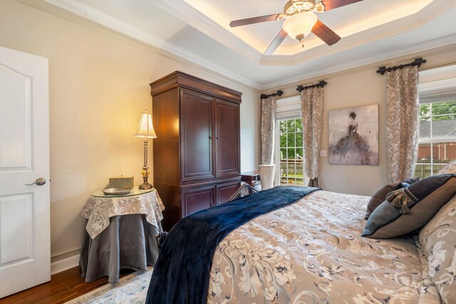 102 Munson Ct, Smyrna, TN 37167 - bedroom featuring crown molding, multiple windows, wood finished floors, a raised ceiling, and baseboards