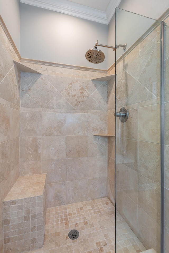 102 Munson Ct, Smyrna, TN 37167 - bathroom featuring ornamental molding and tiled shower