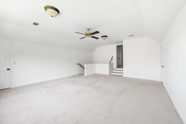 1008 Green Hill Cv, Brentwood, TN 37027 - bonus room featuring light colored carpet, vaulted ceiling, a ceiling fan, and visible vents