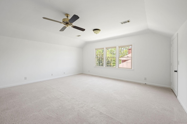 1008 Green Hill Cv, Brentwood, TN 37027 - unfurnished room with light carpet, vaulted ceiling, visible vents, and ceiling fan