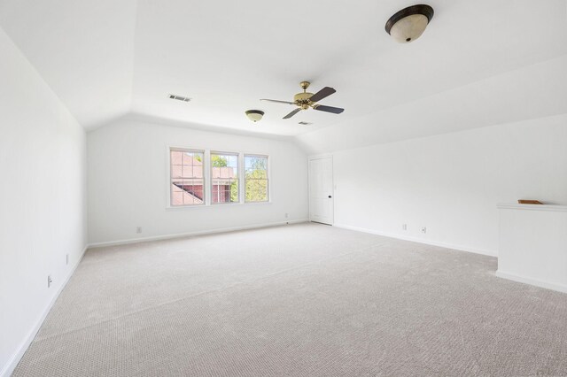 1008 Green Hill Cv, Brentwood, TN 37027 - bonus room featuring lofted ceiling, visible vents, baseboards, light colored carpet, and ceiling fan
