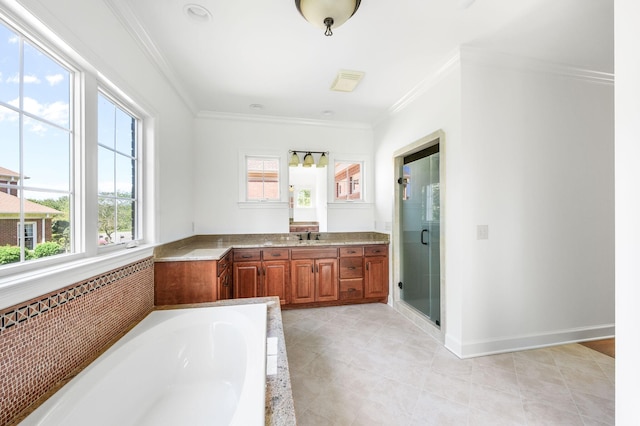 1008 Green Hill Cv, Brentwood, TN 37027 - bathroom with a bath, a wealth of natural light, and ornamental molding