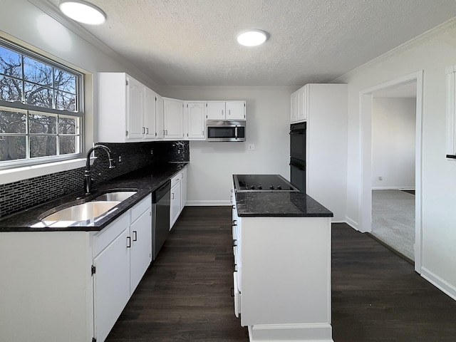 958 Clearview Rd, Cottontown, TN 37048 - kitchen featuring white cabinets, a sink, a textured ceiling, and black appliances