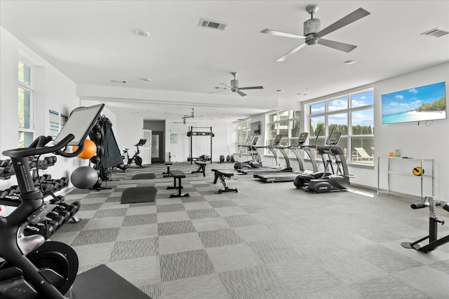 1638 54th Ave N Unit 320, Nashville, TN 37209 - workout area featuring a ceiling fan, visible vents, and plenty of natural light