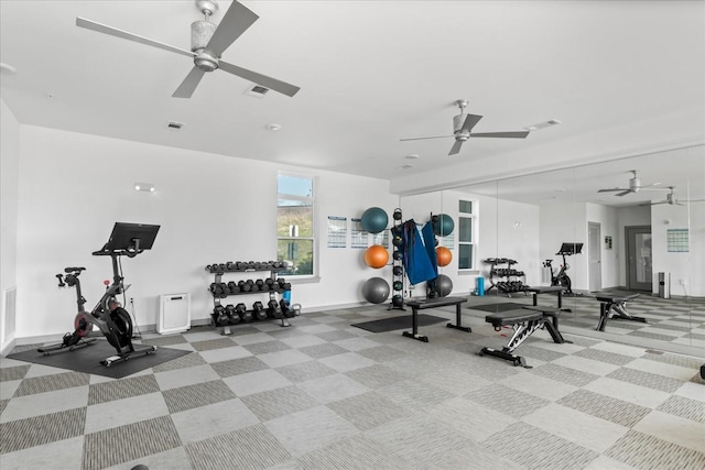 1638 54th Ave N Unit 320, Nashville, TN 37209 - workout area with carpet floors, visible vents, baseboards, and ceiling fan