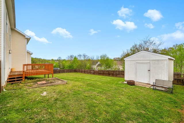 3051 Outfitters Dr, Clarksville, TN 37040 - view of yard featuring a fenced backyard, a storage unit, an outbuilding, and a deck