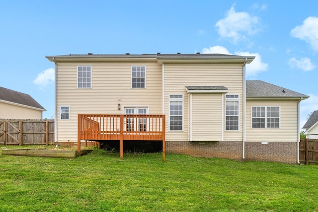3051 Outfitters Dr, Clarksville, TN 37040 - rear view of house featuring crawl space, a lawn, a vegetable garden, fence, and a wooden deck