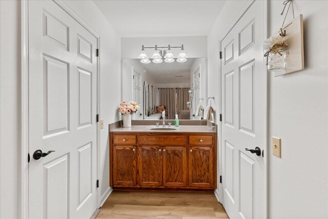 470 S Main St Unit 106, Ashland City, TN 37015 - bathroom featuring wood finished floors, vanity, and a chandelier