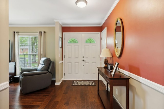 110 Ewingville Dr, Franklin, TN 37064 - foyer entrance with dark wood-style flooring, crown molding, and baseboards