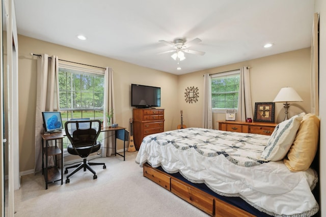110 Ewingville Dr, Franklin, TN 37064 - bedroom with light colored carpet, recessed lighting, baseboards, and a ceiling fan