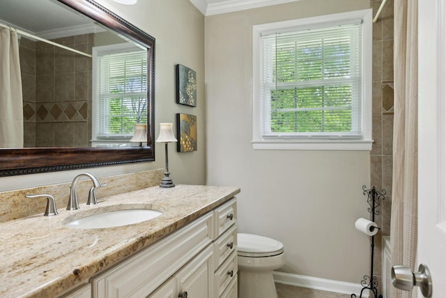 110 Ewingville Dr, Franklin, TN 37064 - full bath featuring vanity, crown molding, toilet, and plenty of natural light