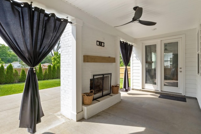3515 Anthony Ave, Murfreesboro, TN 37129 - view of patio with fence, an outdoor brick fireplace, and ceiling fan