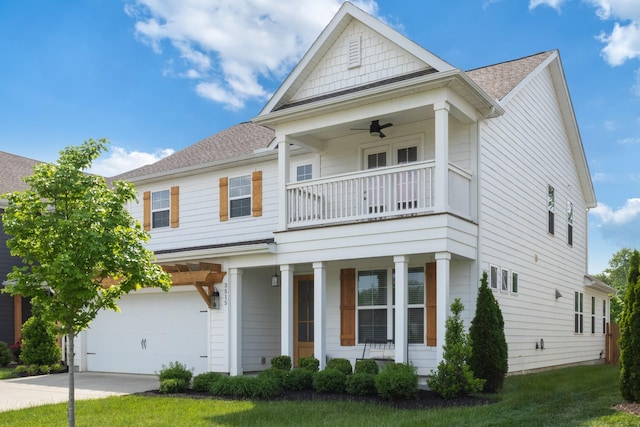 3515 Anthony Ave, Murfreesboro, TN 37129 - view of front facade featuring a porch, a ceiling fan, a garage, a balcony, and concrete driveway