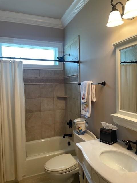 889 Plantation Blvd, Gallatin, TN 37066 - full bathroom featuring shower / tub combo, toilet, ornamental molding, and vanity