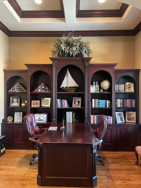 889 Plantation Blvd, Gallatin, TN 37066 - office area featuring a tray ceiling, light wood-style floors, and crown molding