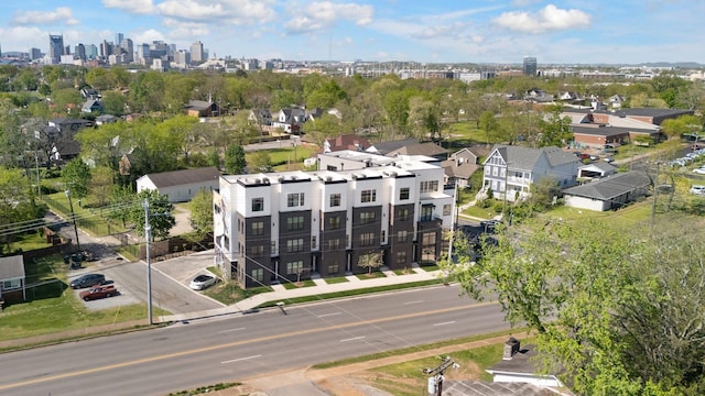 bird's eye view with a city view