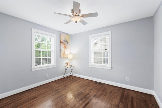 120 39th Ave N, Nashville, TN 37209 - spare room featuring wood finished floors, visible vents, ornamental molding, baseboards, and ceiling fan
