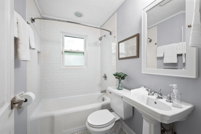 120 39th Ave N, Nashville, TN 37209 - full bath with shower / bathing tub combination, toilet, ornamental molding, and a sink