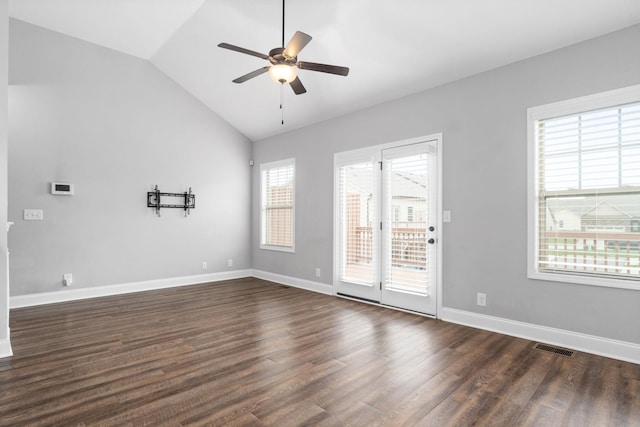 159 Matheson Dr, Clarksville, TN 37043 - unfurnished room with lofted ceiling, visible vents, dark wood-style floors, and ceiling fan