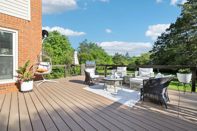 wooden deck with outdoor lounge area