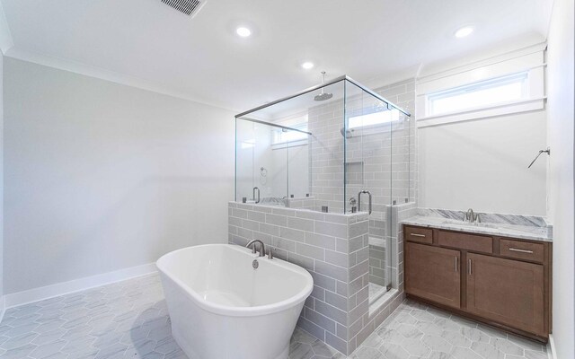 7295 NW Hwy, Fairview, TN 37062 - bathroom with a shower stall, a freestanding tub, vanity, recessed lighting, and tile patterned floors