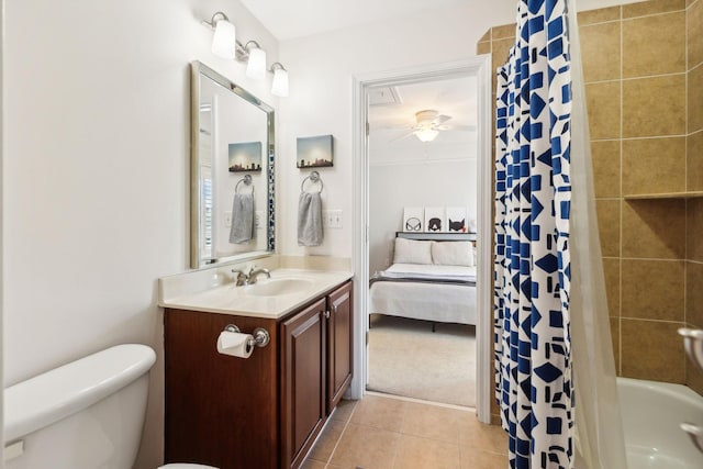107 Jasmine Ct, Gallatin, TN 37066 - bathroom featuring connected bathroom, vanity, a ceiling fan, toilet, and tile patterned flooring