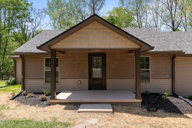 view of front of home featuring covered porch and roof with shingles