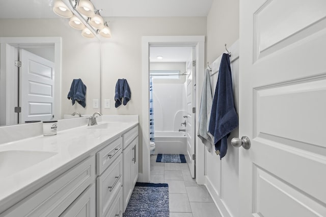 1239 Proprietors Pl, Murfreesboro, TN 37128 - full bath featuring tile patterned floors, a sink, shower / bath combination, double vanity, and toilet