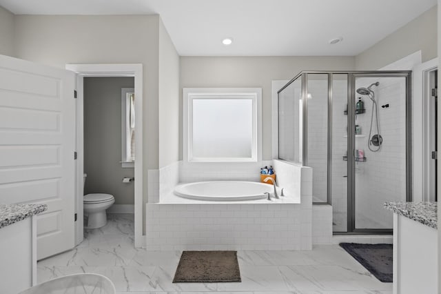 1239 Proprietors Pl, Murfreesboro, TN 37128 - full bath with a shower stall, a bath, marble finish floor, and toilet