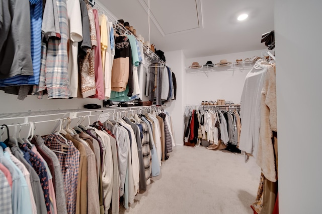 walk in closet featuring carpet flooring