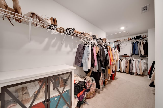 spacious closet with carpet flooring and visible vents