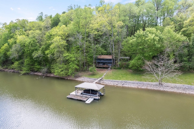 dock area featuring a water view and boat lift